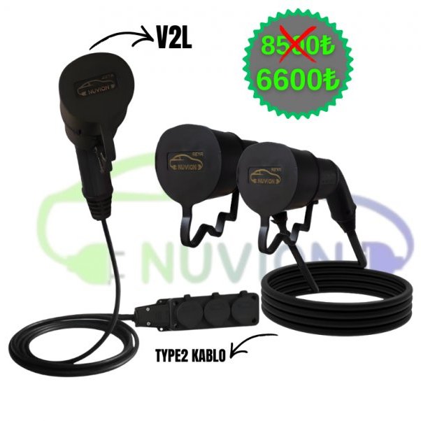 SKYWELL  UYUMLU 22kW AC ŞARJ KABLOSU 5 METRE TYPE2+SKYWELL UYUMLU 3MT KABLOLU 3 PRİZLİ V2L ADAPTÖRLERİ