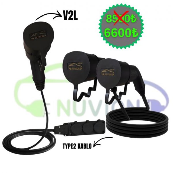 MG UYUMLU 22kW AC ŞARJ KABLOSU 5 METRE TYPE2+MG UYUMLU 3MT KABLOLU 3 PRİZLİ  V2L ADAPTÖRLERİ