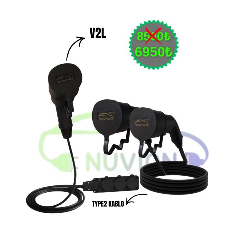 MG UYUMLU 22kW AC ŞARJ KABLOSU 5 METRE TYPE2+MG UYUMLU 3MT KABLOLU 3 PRİZLİ  V2L ADAPTÖRLERİ