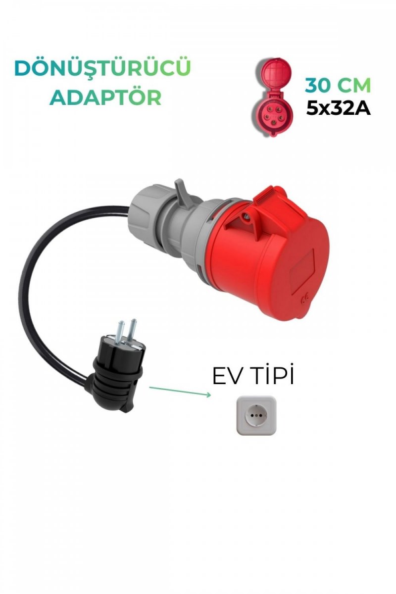 NUVION Elektrikli Araç Dönüştürücü ADAPTÖR5/32A PRIZ-1/16A Fiş (Boydan Uca 30 cm Kablo) Ev Prizinden Şarja