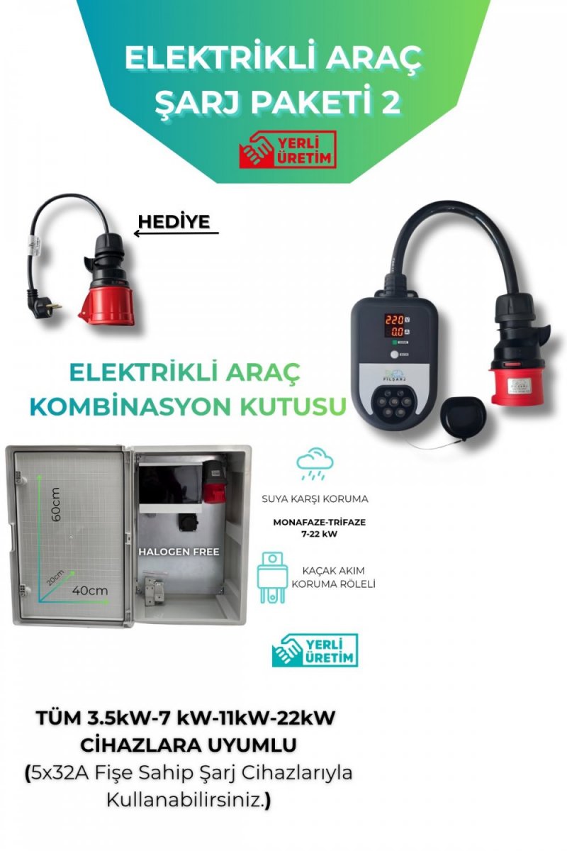 FİLŞARJ Elektrikli Araç Şarj İstasyonu ve  22kW-Schneider Sigortalı & Prizli Şarj Kombinasyon Pano