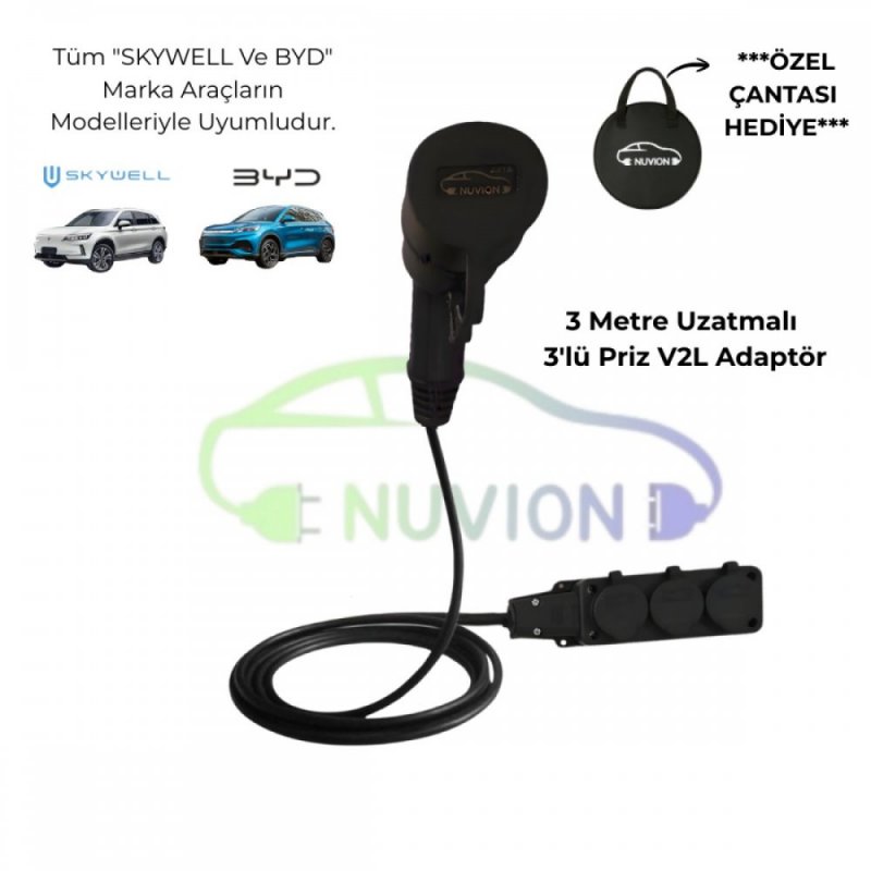 FİLŞARJ Elektrikli Araç Şarj İstasyonu - V2L BYD/SKYWELL Uyumlu - Type(Tip) 2 Ac Şarj Kablosu - Dönüştürücü