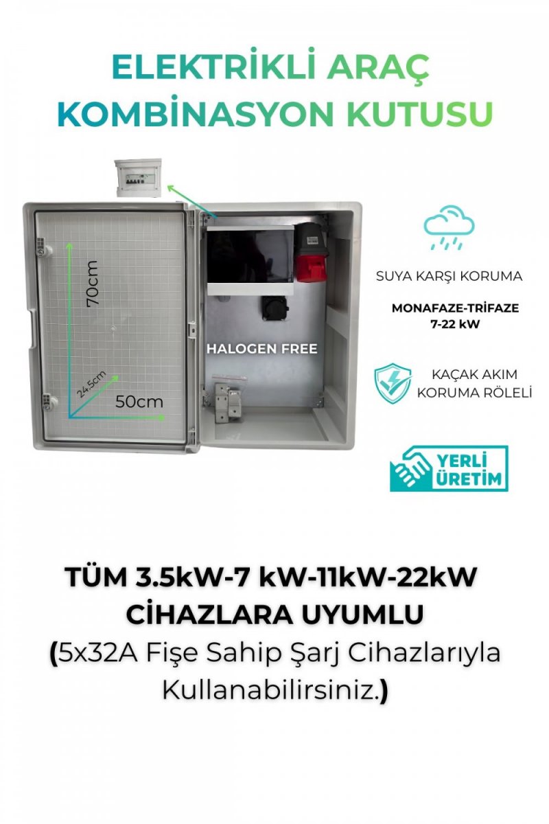 Elektrikli Araç Büyük Boy Şarj Panosu 22kW - Schneider Sigortalı & Prizli Kombinasyon Kutusu