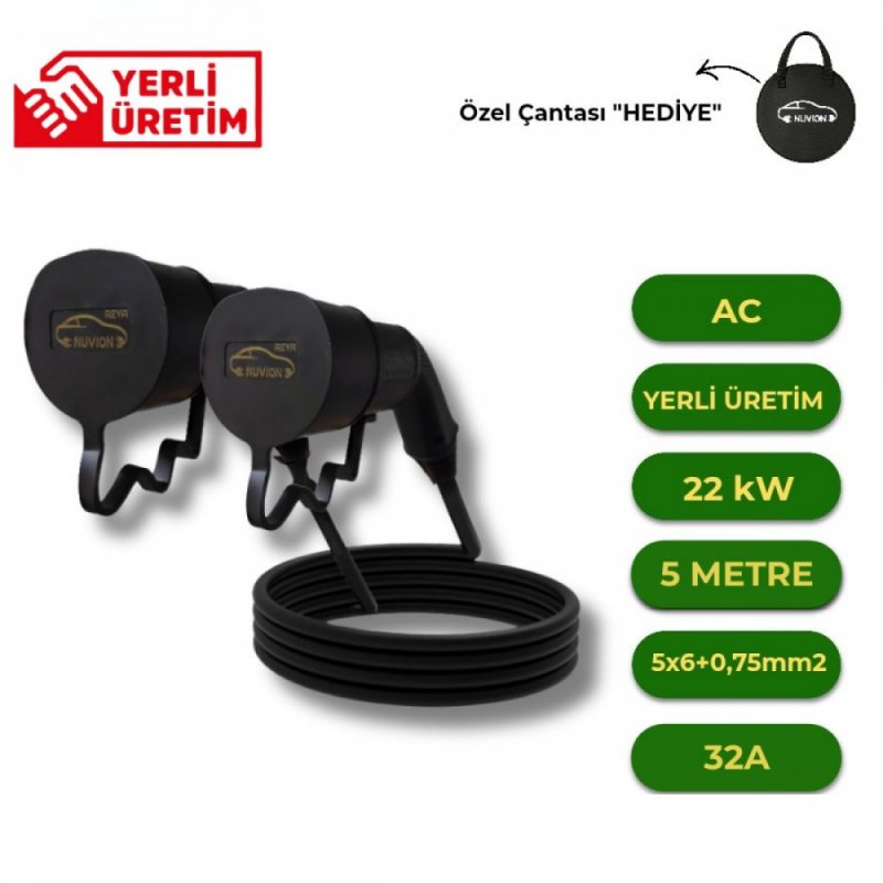 SSANYONG UYUMLU 22kW AC ŞARJ KABLOSU 5 METRE TYPE2+SSANYONG UYUMLU 3MT KABLOLU 3 PRİZLİ V2L ADAPTÖRLERİ
