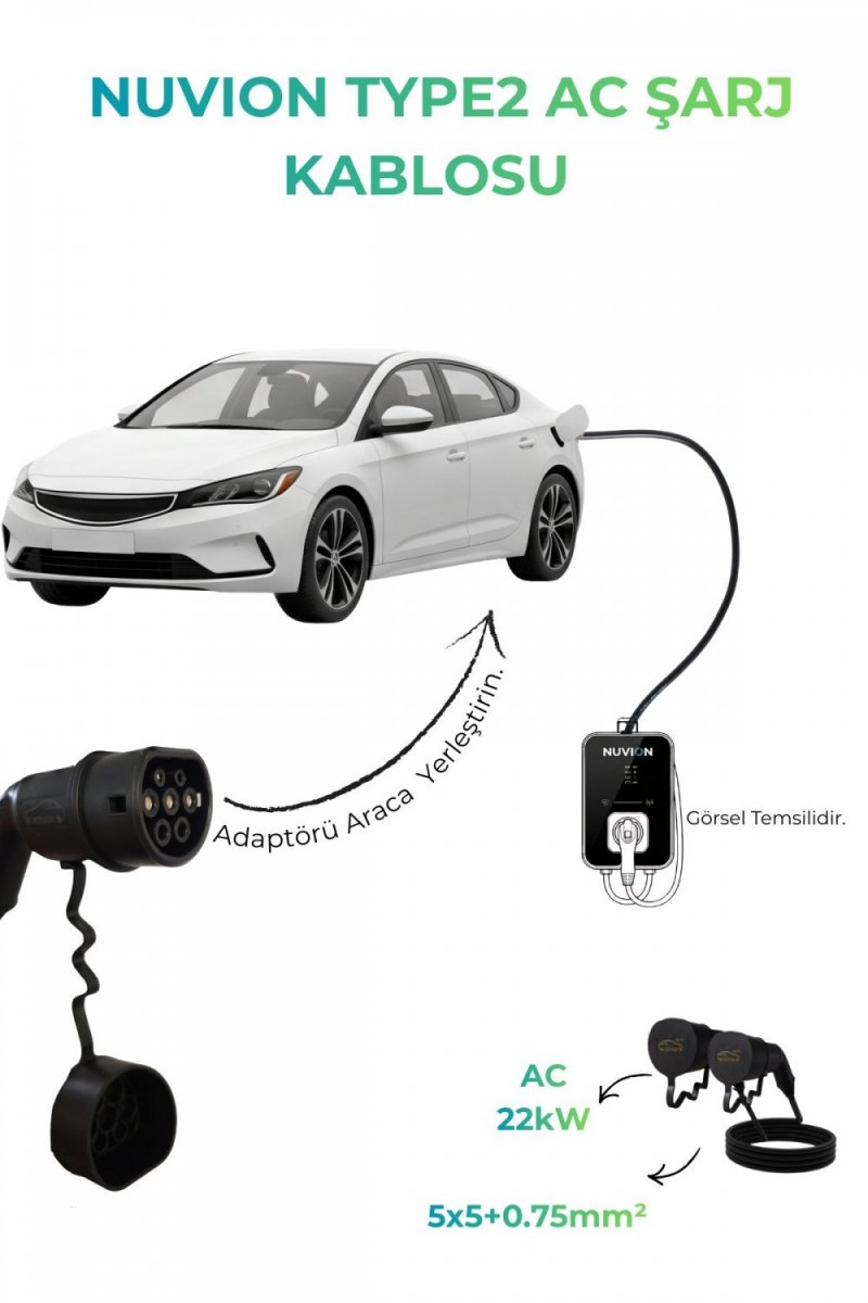 KIA UYUMLU 22kW AC ŞARJ KABLOSU 5 METRE TYPE2+KIA UYUMLU 3MT KABLOLU 3 PRİZLİ   V2L ADAPTÖRLERİ