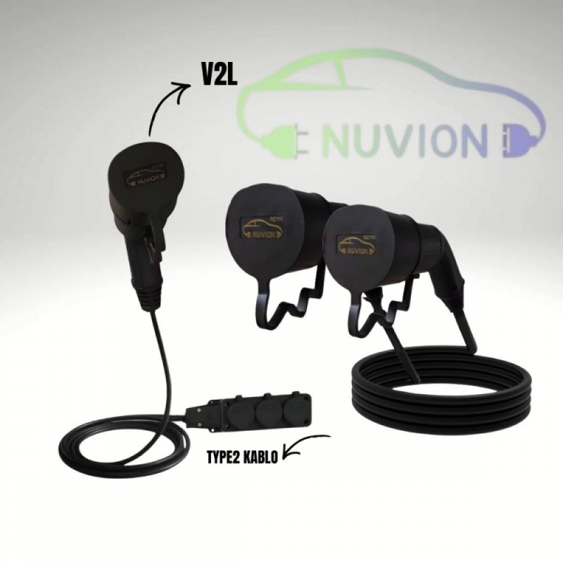 HYUNDAI UYUMLU 22kW AC ŞARJ KABLOSU 5 METRE TYPE2+HYUNDAI UYUMLU 3MT KABLOLU 3 PRİZLİ  V2L ADAPTÖRLERİ