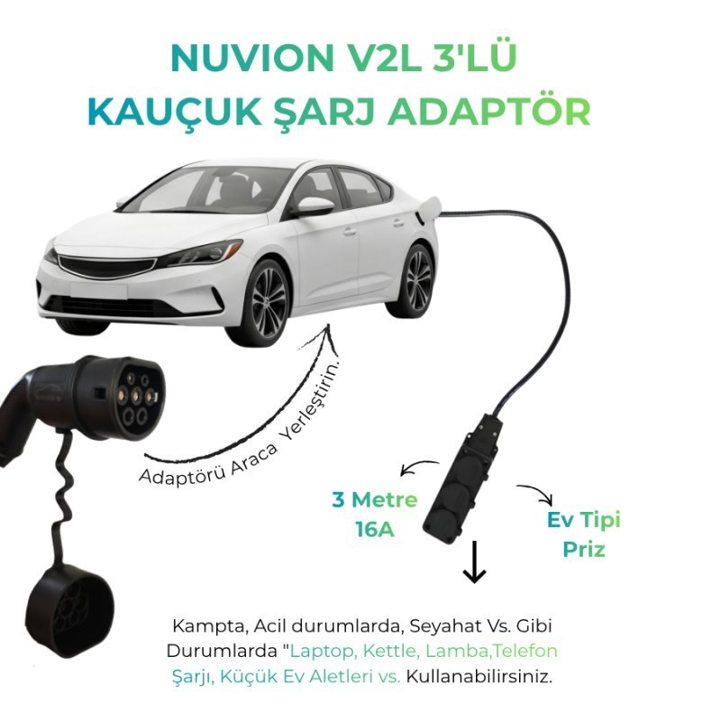 MG UYUMLU 22kW AC ŞARJ KABLOSU 5 METRE TYPE2+MG UYUMLU 3MT KABLOLU 3 PRİZLİ  V2L ADAPTÖRLERİ